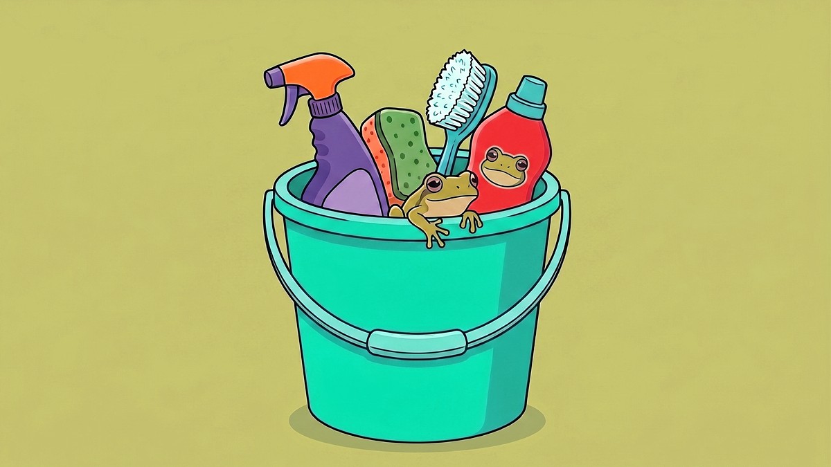 A frog cleaning up (cool-toned)