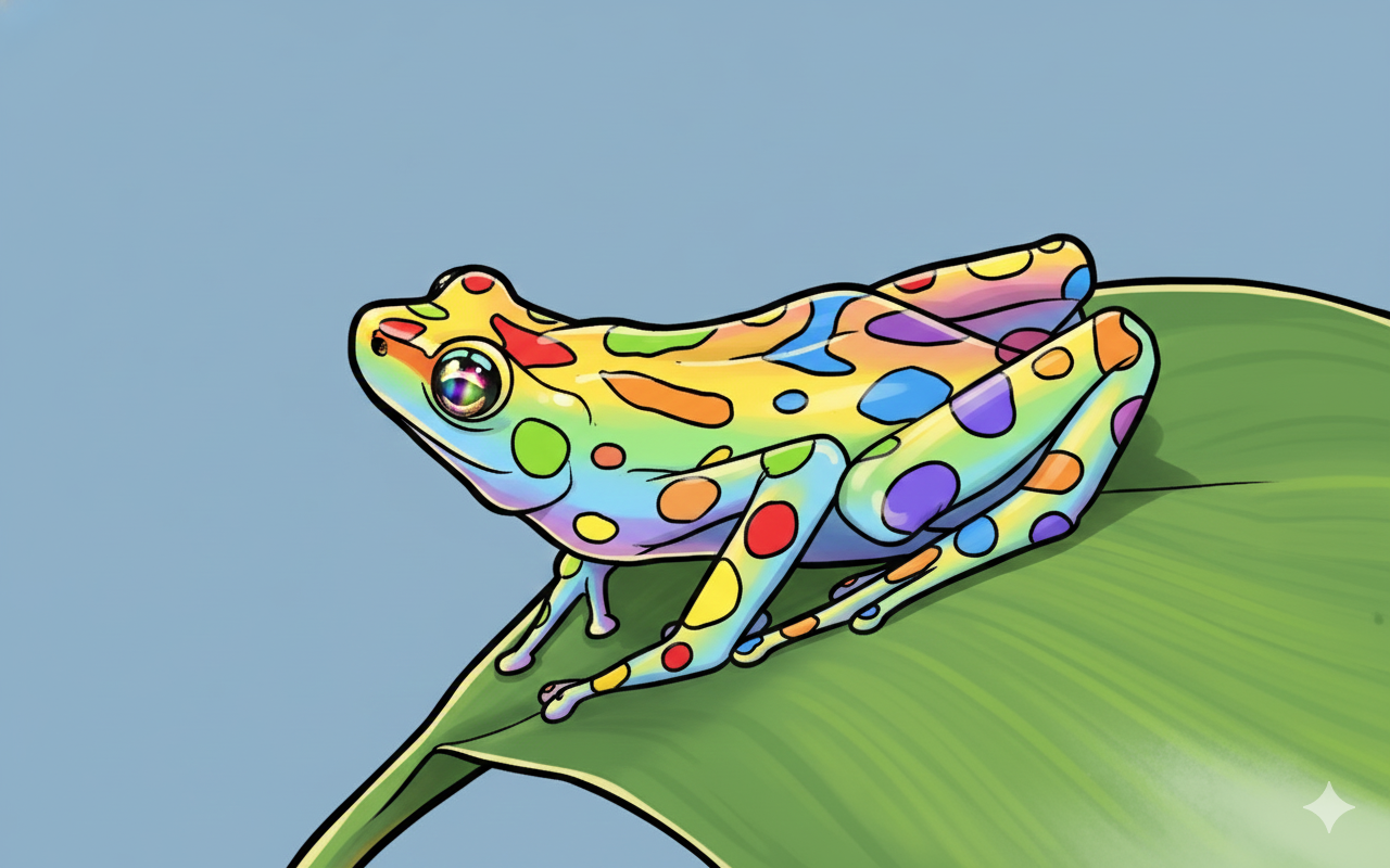 A colorful golden frog illustration representing color theory and data visualization palette design
